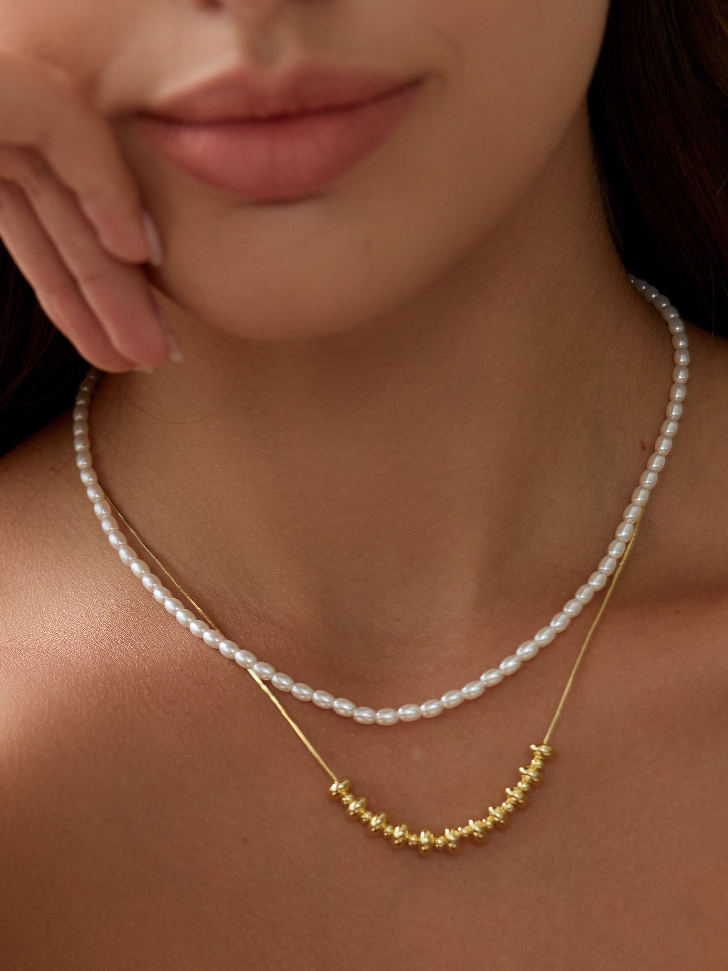 14K gold plated Poise and Pearls Necklace