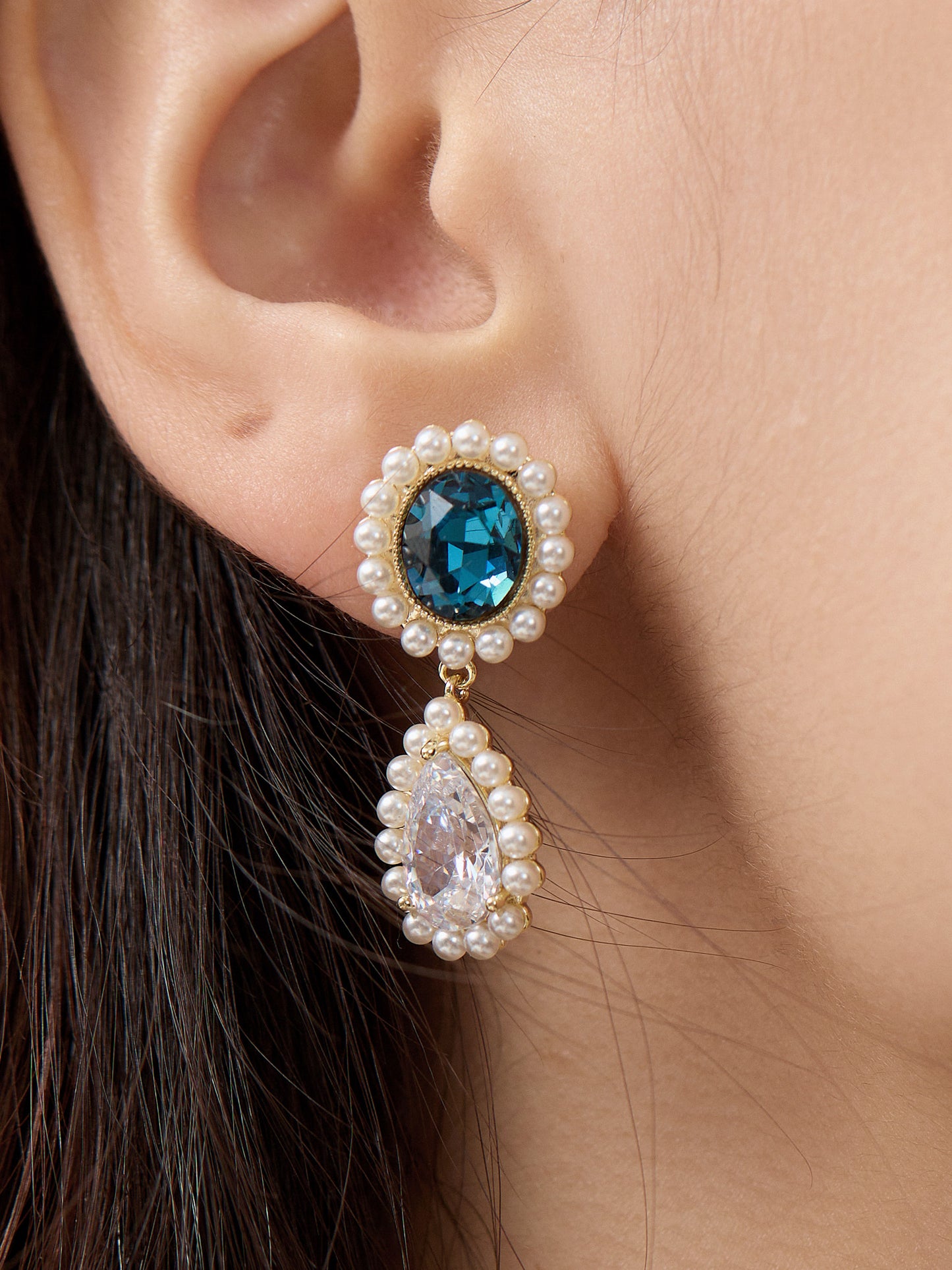 Zircon Pearl French Earrings