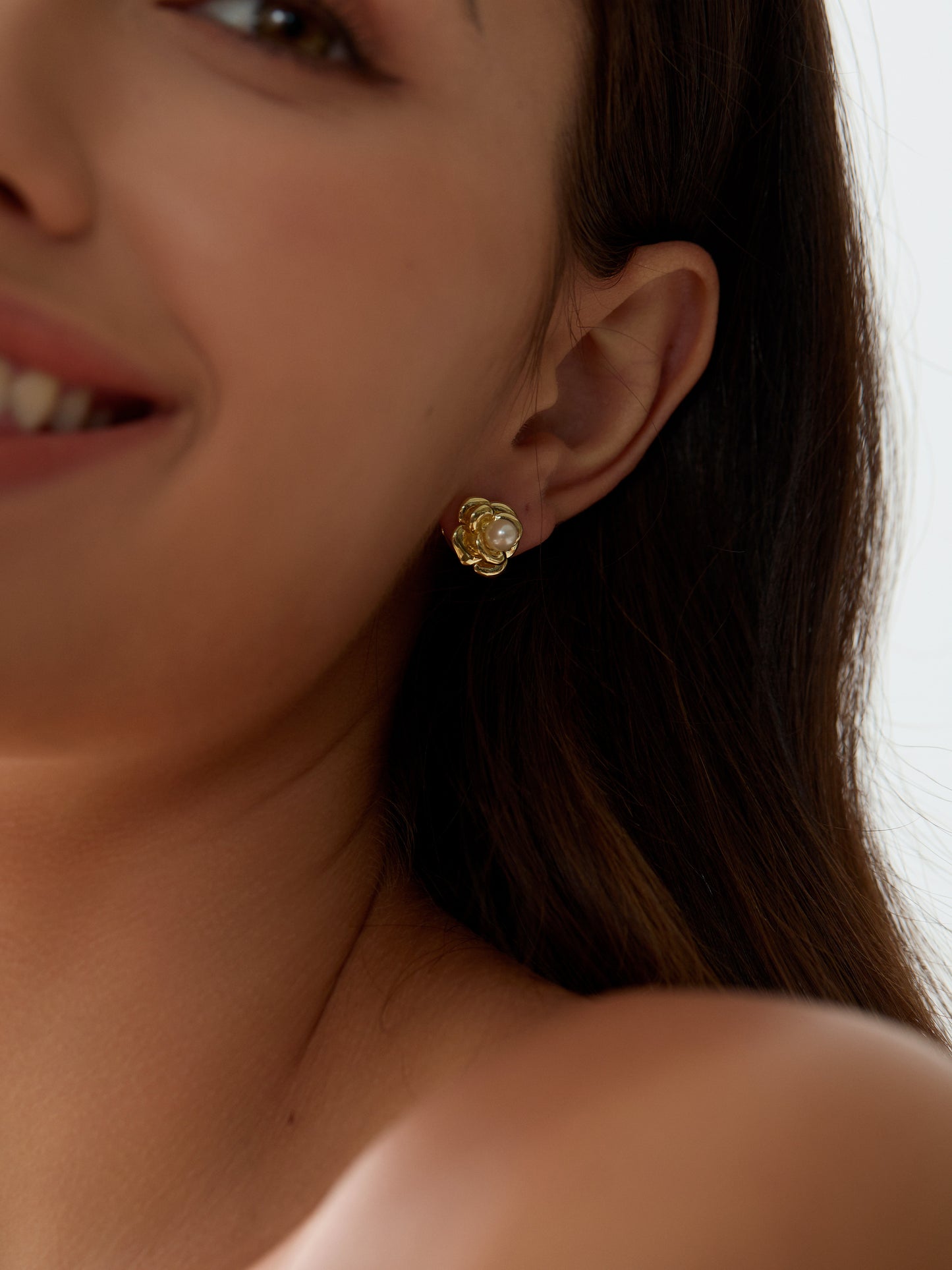 14K Gold Plated Petal Pearl Earrings