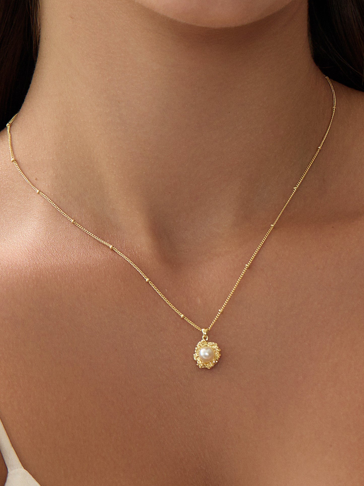14K Gold Plated Silver Pearl Blossom Necklace