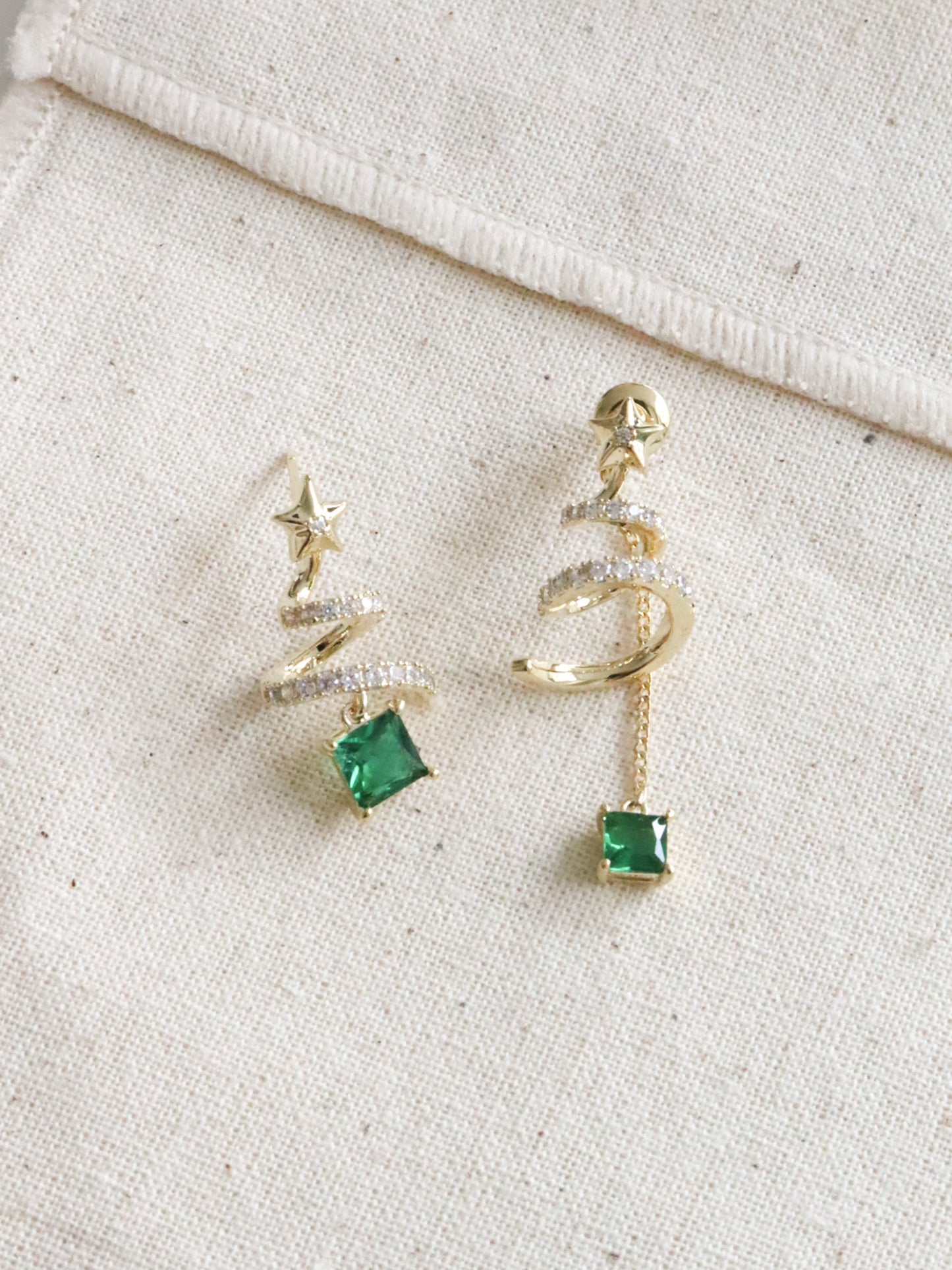 Swirl Christmas Tree Asymmetric Earrings