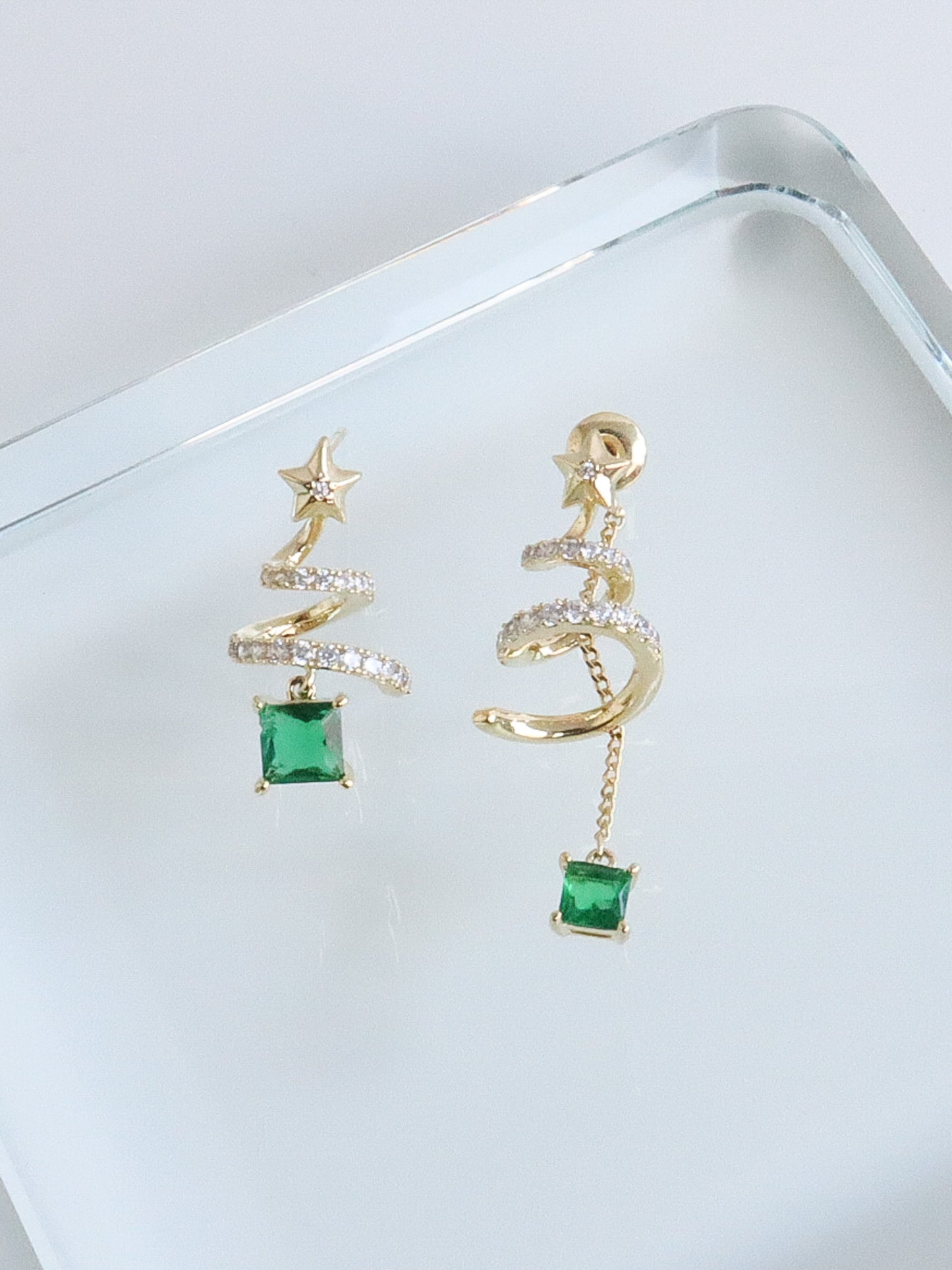 Swirl Christmas Tree Asymmetric Earrings