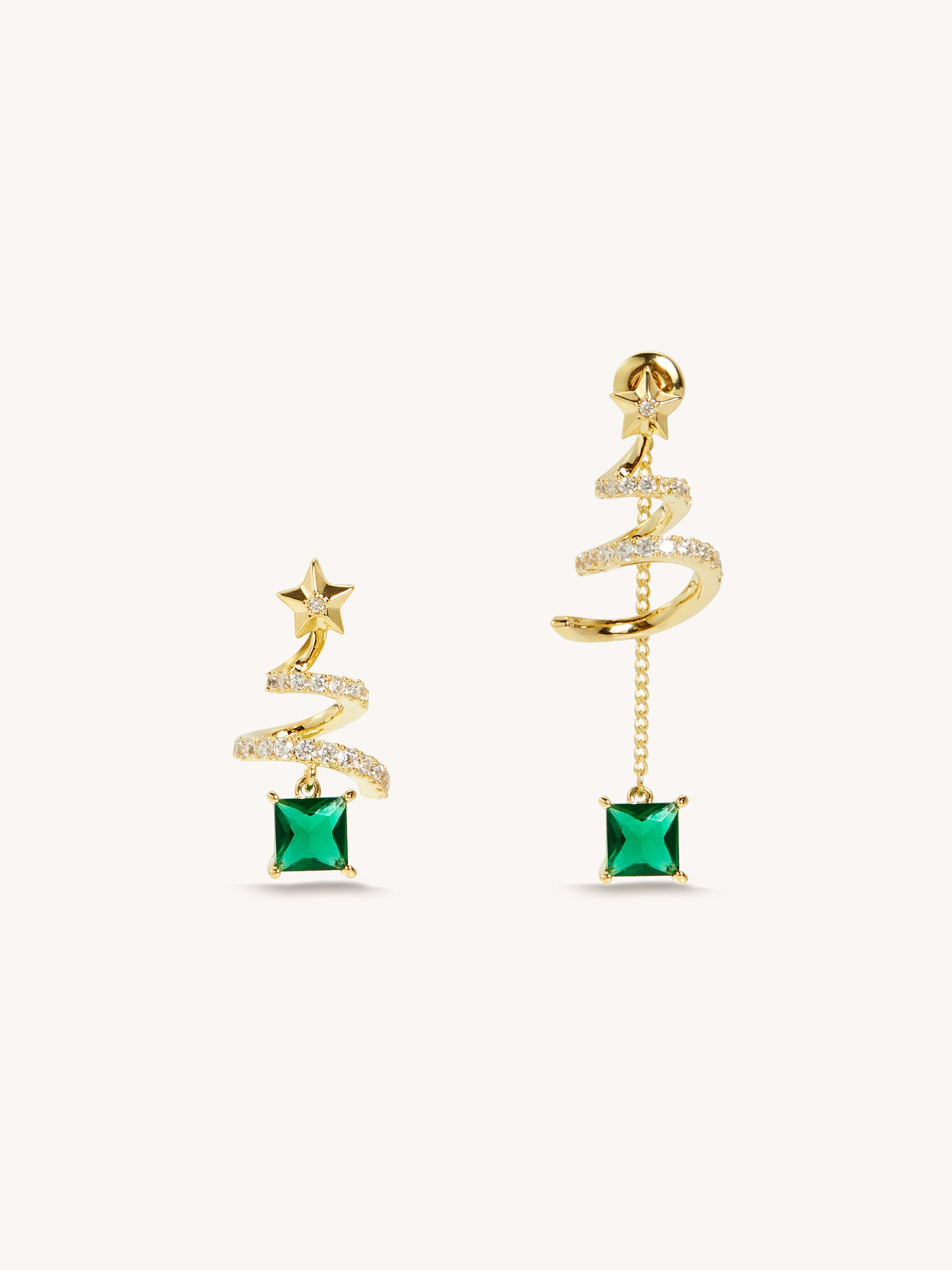 Swirl Christmas Tree Asymmetric Earrings