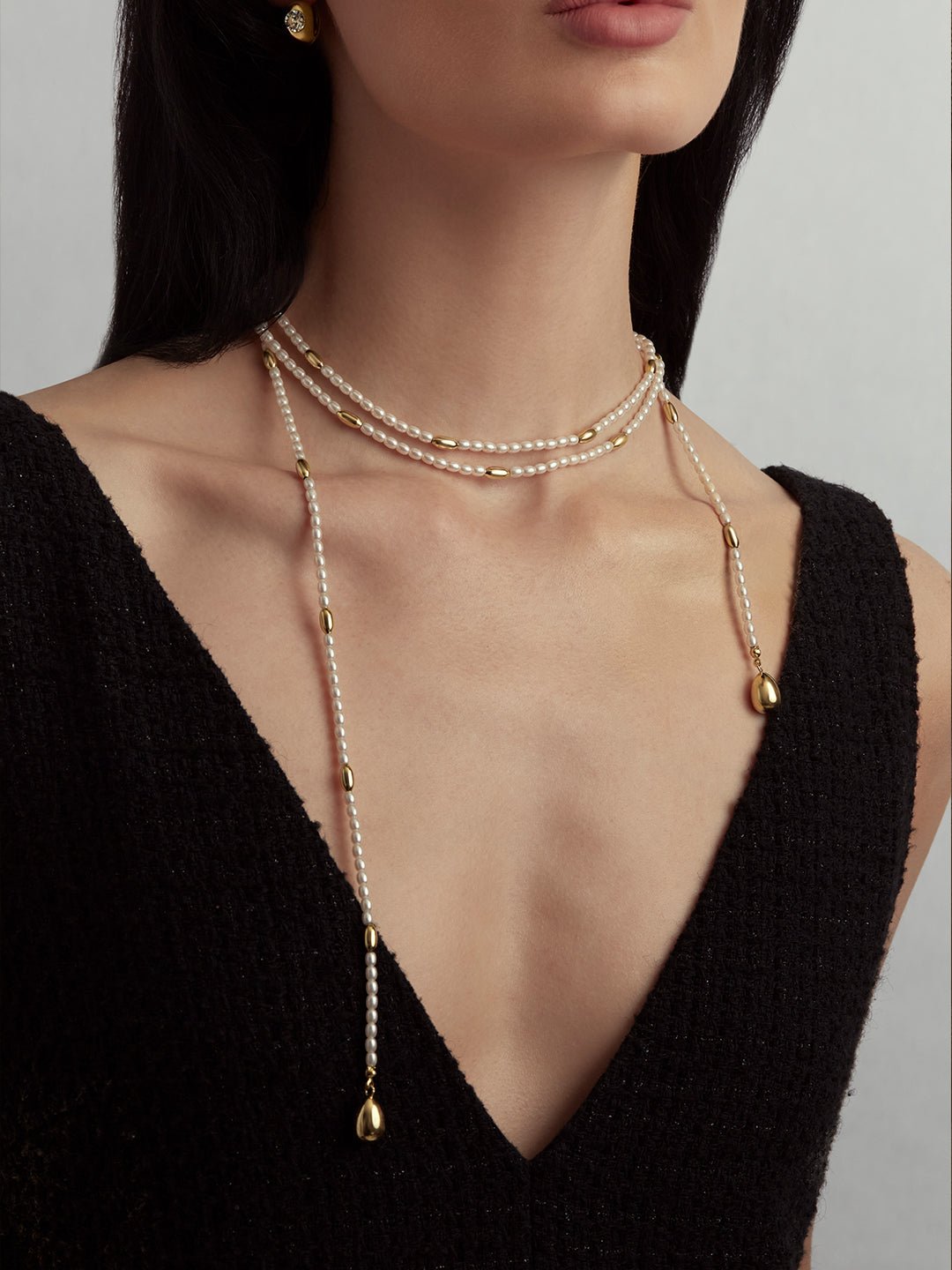 14K gold plated Lustrous Teardrop Pearl Lariat - Revermejewelry